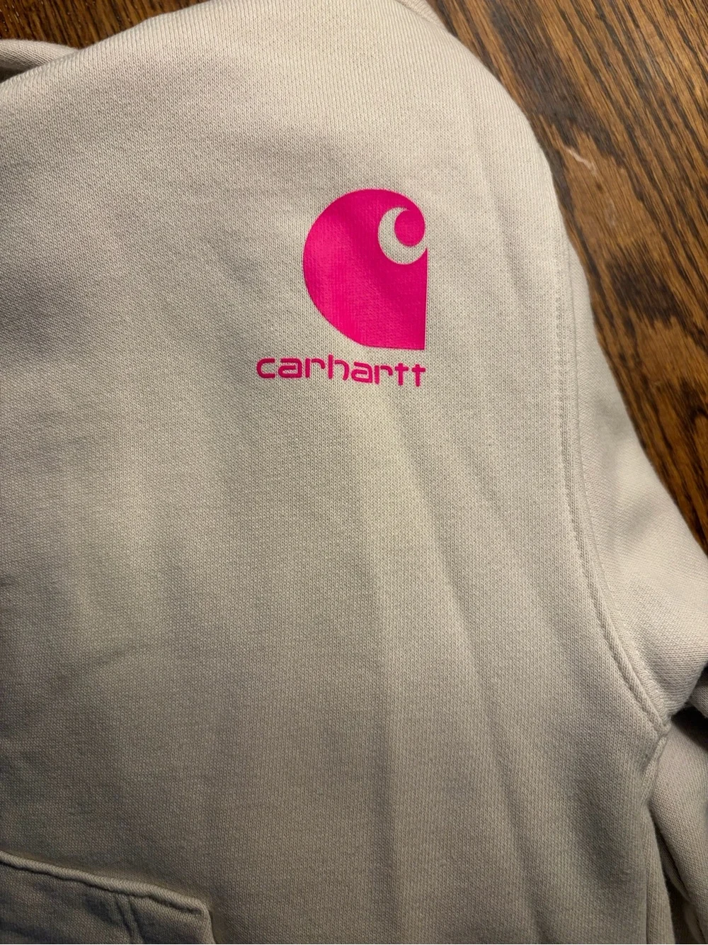 Carhartt Kids Cream Hoodie with Neon Pink Logo